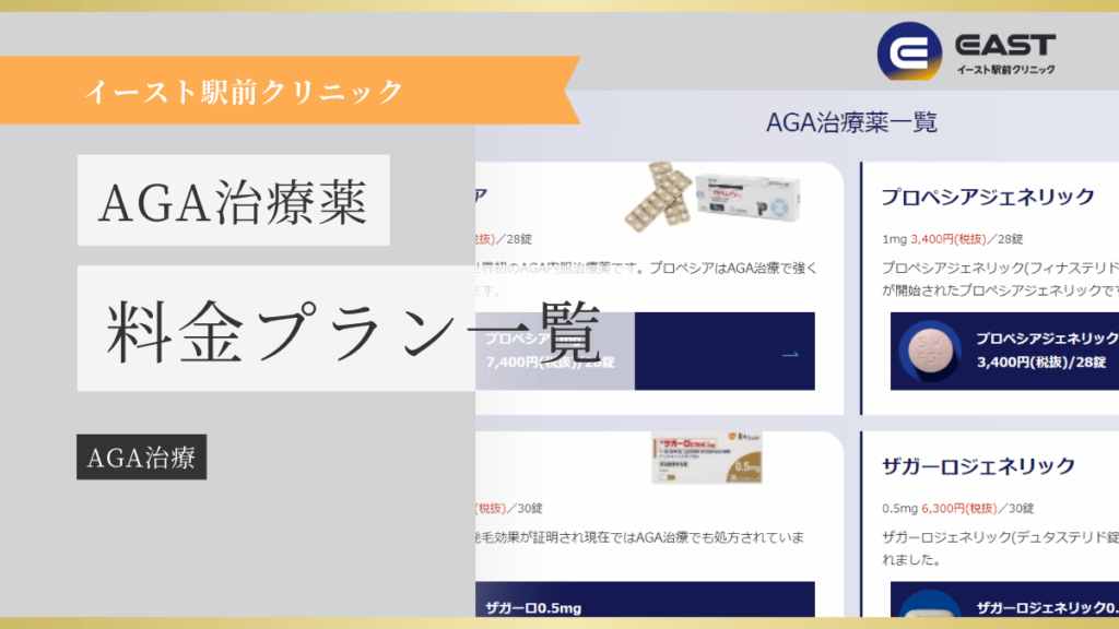 イースト駅前クリニックAGA治療 料金プラン一覧